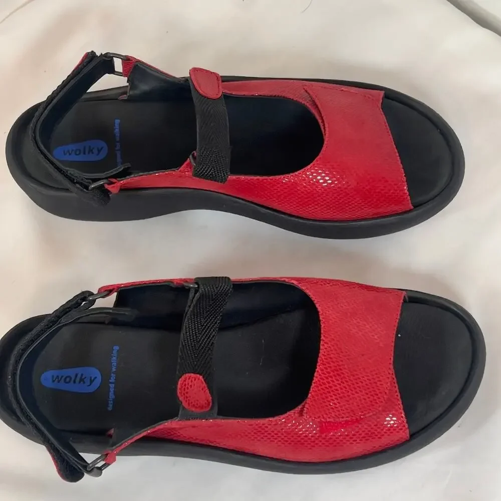 Wolky Red Jewel Slingback Sport Walking Sandals Women's size12 EU 43 Hook & Loop